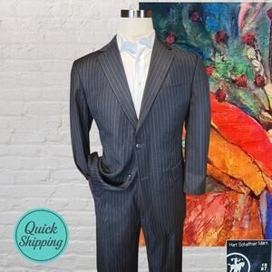 Hart Schaffner Marx 43R 38x29 Blue Gray Stripe 2-Piece Suit Set